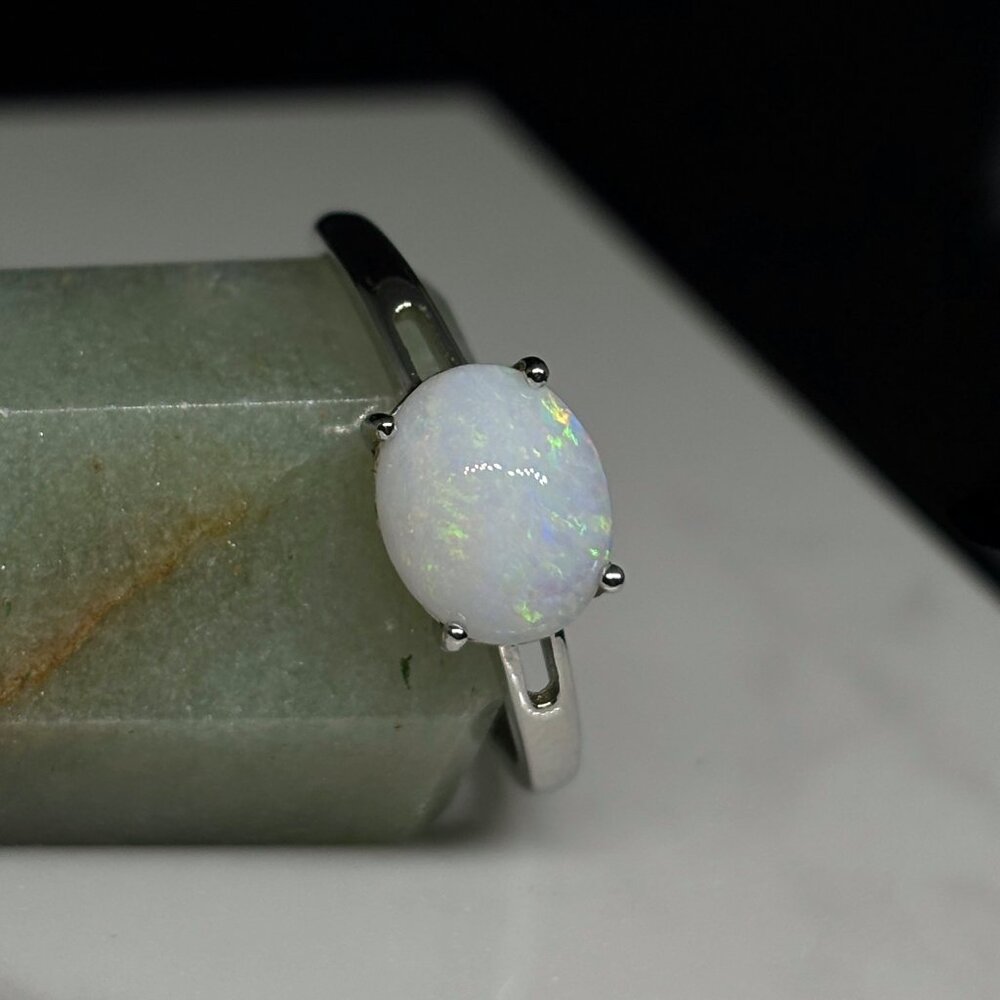 High Dome Australian Lambina Spiral Opal Adjustable .925 Sterling Silver Ring